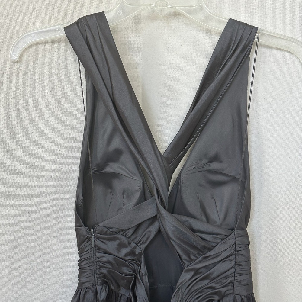 Y2K Adrianna Papell Goblin Brown Iridescent Rosette Dress Sz. 4 Twist Open Back - Picture 12 of 16
